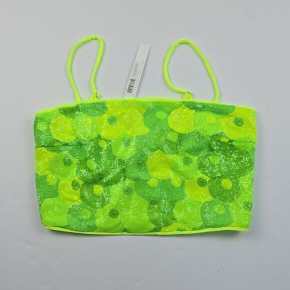 Susana Monaco -1608 NWT Women's  Sequin Crop Top Bright Lime Green XS‎